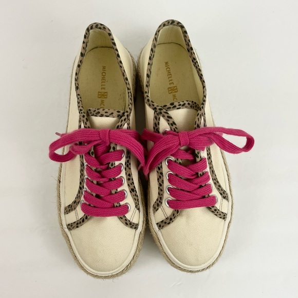 Michelle McDowell Cream Leopard Espadrille Pink Lace Up Sneakers Women’s Size 6 - Picture 12 of 14